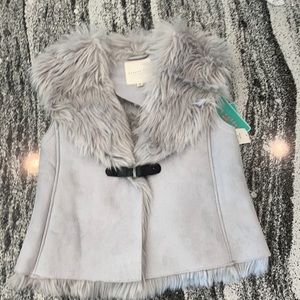 Girls Copper Key faux fur trimmed suede vest SZ 7/8